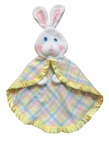 Fisher Price Plaid Pastel Bunny Lovey Baby Security Blanket Rabbit 1979 Vintage - Picture 1 of 6