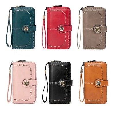 Donna Portafoglio Pochette XXL  Similpelle cerniera Carte RFID VARI COLORI - Immagine 1 di 4