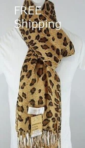 Pashmina, Schal Halstuch braun kaffee gold * Geparden Leopardenmuster, Seide Kaschmir - Bild 1 von 3