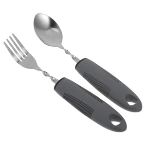 2 Pcs Adaptive Elderly Dining Utensils Set Equipment for Hands Angled - Picture 1 of 12
