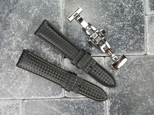 Juego de correa de reloj con hebilla plegable pulida de cuero de fibra de carbono de 23 mm LONGINES x1 - Imagen 1 de 14