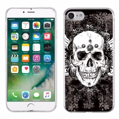 For Apple iPhone 8 Slim-Fit TPU Gel Protector Phone Case - Grunge Skull - Image 1 of 3