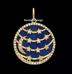 Disco de diseñador lapislázuli diamante plata de ley 925 dije colgante joyería - Imagen 1 de 2