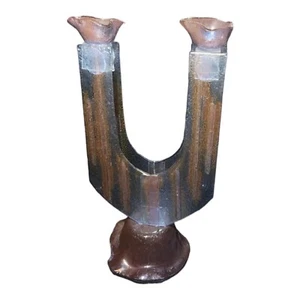 ART GLASS U SHAPED VOTIVE CANDLE HOLDER BLOWN PURPLE GLASS STUNNING - Picture 1 of 8