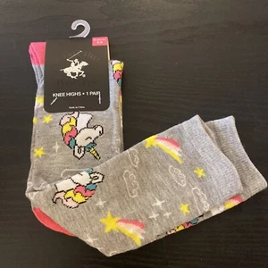 Beverly Hills Polo Club Unicorn Knee High Socks Shoe Size 5-9 Gray New - Picture 1 of 4