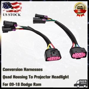 2x For 09-18 Dodge Ram Conversion Harnesses Quad Housing To Projector Headlight - Picture 1 of 15