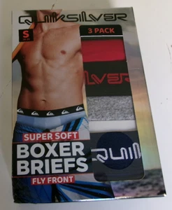 Three QuickSilver boxer briefs Size Small Fly Front Red Blue and Gray - Picture 1 of 2