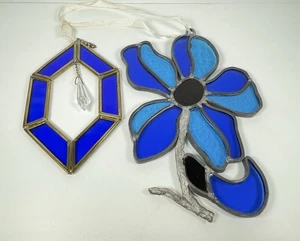 Lot Of Two Stained Glass Suncatchers, Flower And Hexagon - Picture 1 of 8