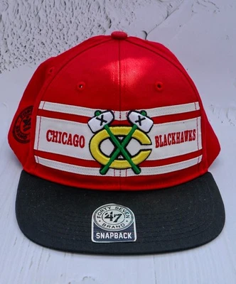 Chicago Blackhawks ’47 Vintage Snapback Rojo/Negro Sombrero Verde Undervisor Foto 1 de 4