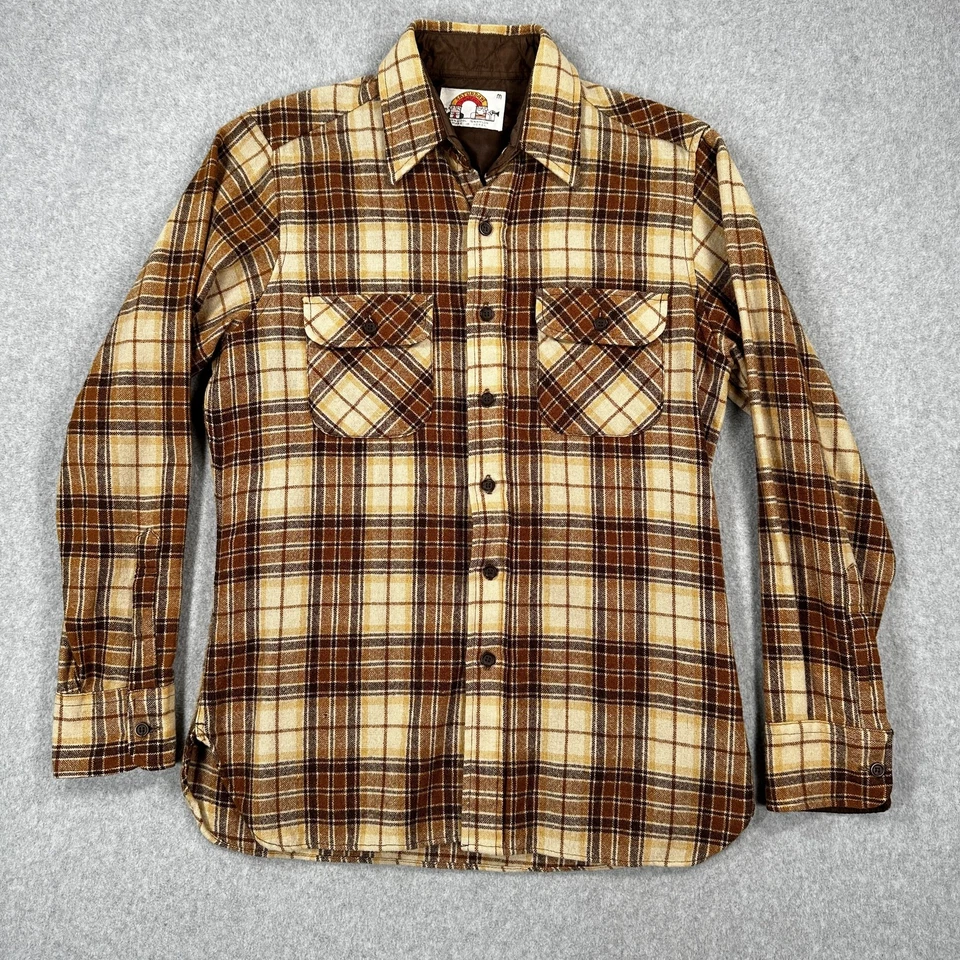 Vintage Saturdays Flannel Mens Medium Brown Plaid 85% Wool Shirt Workwear - Image 1 of 4