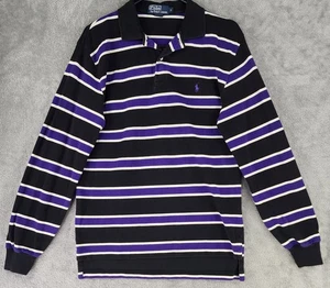Polo Ralph Lauren Shirt Mens Medium Black Striped Long Sleeve Classic Pullover - Picture 1 of 8