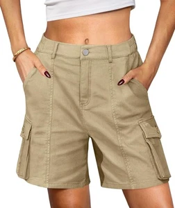 Khaki Shorts Women Cargo Bermuda Shorts for Women Hiking Knee Length Long Jea... - Picture 1 of 5