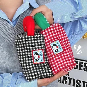 Black/Red Cosmetics Bag Large Capacity Plaid Pencil Pouch Office - Picture 1 of 10