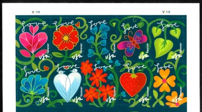 GARDEN OF LOVE US #4531-4540 DOVES BUTTERFLY STRAWBERRY FOREVER STAMPS MXF SHEET - Image 1 of 4