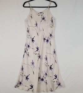 Vintage INSILK 100% Silk Slip Dress Ivory Floral Negligee Nightgown - Picture 1 of 11