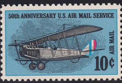 USA Sc #C74 - 10 cents blue, black & red - MNH (U/M) VF - 50th year of airmail - Image 1 of 2