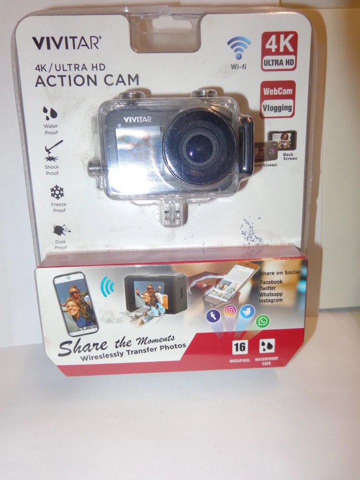 Camera Vivitar 4k ultra hd action cam 16 megapixel waterproof case/unopened box - Image 1 of 4