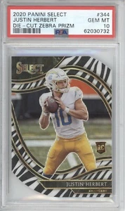 JUSTIN HERBERT 2020 PANINI SELECT DIE CUT ZEBRA FIELD LEVEL ROOKIE #344 PSA 10