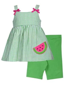 NEW Bonnie Jean Girls Size 4 "GREEN WATERMELON" Seersucker Top Bike Shorts NWT - Picture 1 of 4
