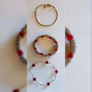 Red & Silver Tone Valentine Bracelet Set Of 3 - Picture 1 of 4