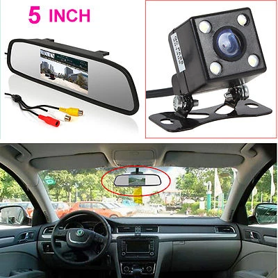 170° Car Backup Rear View Camera + 5" LCD Car Rear View Mirror Monitor Kits - Image 1 of 4