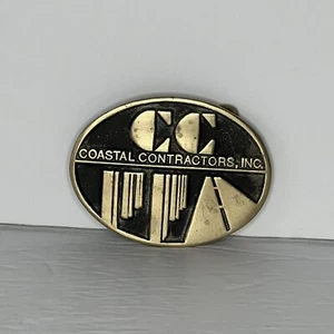 Vintage CC Coastal Contractors MCM 100% Brass Belt Buckle DynaBuckle Provo Utah - Picture 1 of 7