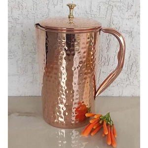 Pure Copper Hammered Water Jug Pitcher 2000ml I635 - Picture 1 of 5