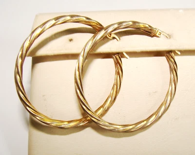 Classic Sterling Silver Gold Vermeil Twisted Round Pierced Hoop Earrings 1.5" - Image 1 of 4