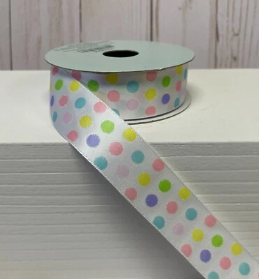 Easter Pastel Dots Jelly Bean Colors Sparkle 9 feet 7/8" Wide Satin Ribbon NEW - Image 1 of 2