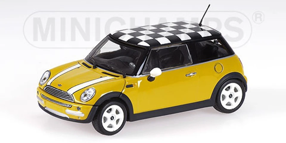 Minichamps 431138104 MINI ONE 2001 WITH CHEQUERED ROOF FLAG YELLOW scale 1:43 - Image 1 of 1