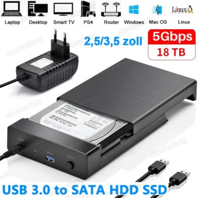 USB 3.0 Externe Festplattengehäuse 2,5 3,5 Zoll SATA SSD HDD Festplatten Case DE - Bild 1 von 4
