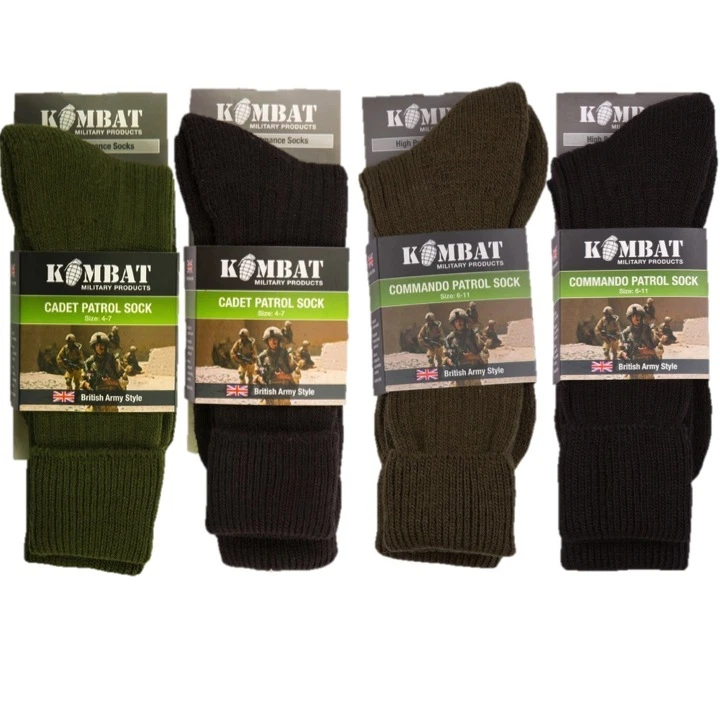 MILITARY SOCKS BRITISH ARMY STYLE BLACK GREEN CADET COMMANDO PATROL SOCKS HIKING - Image 1 of 1