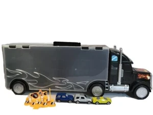 Plastic Diecast Car Semi Truck Hauler Carrier Storage Case 3 Cars & Road Signs - Picture 1 of 12