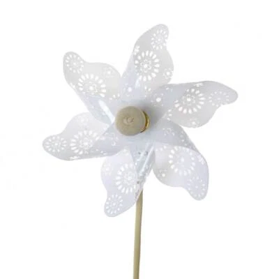 12 Windräder Stecker weiß caØ8,5cm Lca28cm Holz Kunststoff Windrad Stab Sommer - Bild 1 von 3