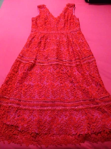 DEBUT :: Women's Pink Red Lace Midi Dress : Size 18 : GoRGEOUS - Picture 1 of 3