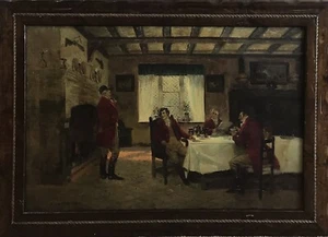 E. Larroque Painting of Fox Hunter's Breakfast, 20th Century Genre Scene - Picture 1 of 7