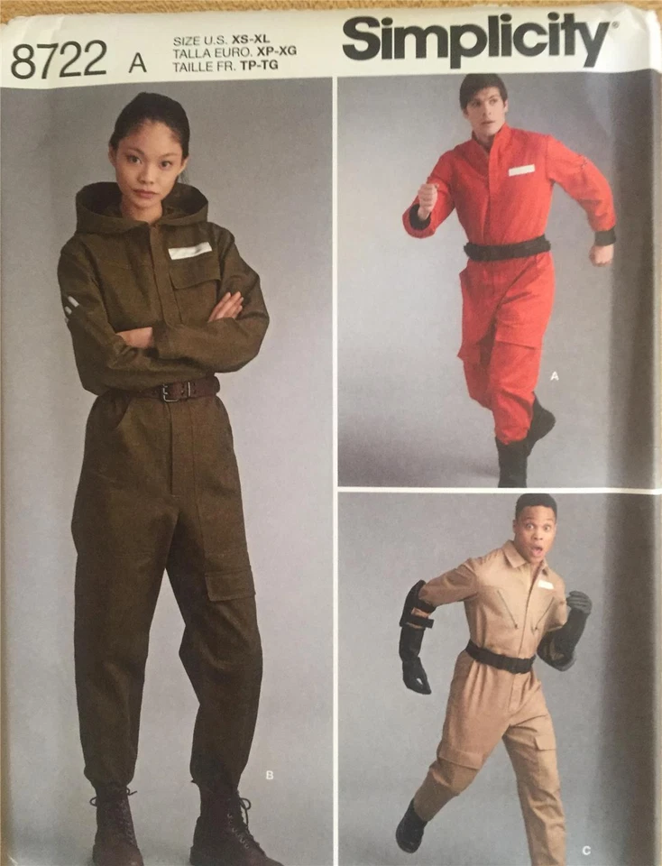 Simplicity 8722 Flight Coveralls Jumpsuit Costume Pattern Unisex Size XS-XL  - Image 1 of 1