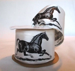 Offray 10 Yard Roll Wired Ribbon Equine Horse Black on Cream 2 1/2 inch wide - Picture 1 of 1