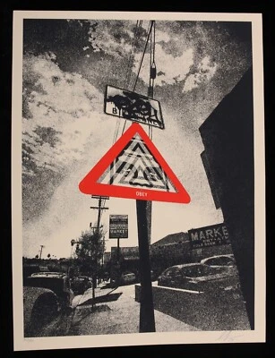 SHEPARD FAIREY Warning Sign 2024 Original Siebdruck SIGNIERT OBEY GIANT - Bild 1 von 4