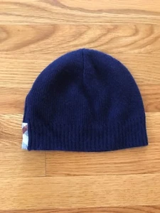 BURBERRY Children Boys Girls Navy Blue Cashmere Nova Check Hat Beanie Cap Sz M/L - Picture 1 of 3