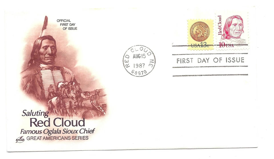2175 10c Red Cloud + Indian Head Penny  ArtCraft  FDC - Image 1 of 1