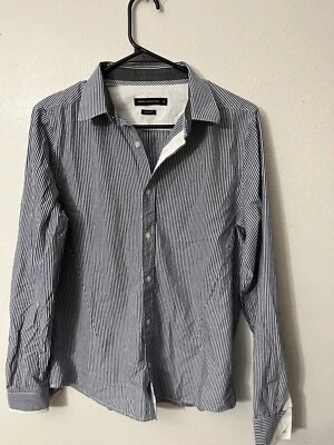 French Connection Men's Slim Fit Striped Button Shirt Blue Sz Medium Long Sleeve - Image 1 of 4