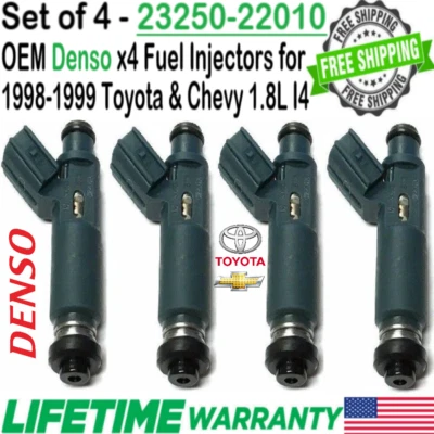 OEM Denso x4 Fuel Injectors for 1998, 1999 Chevrolet Prizm 1.8L I4 #23250-22010 Foto 1 de 4