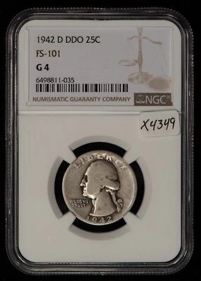 1942-D 25c Washington Quarter - DDO Doubled Die Obverse FS-101 - NGC G 4 - X4349 - Image 1 of 4