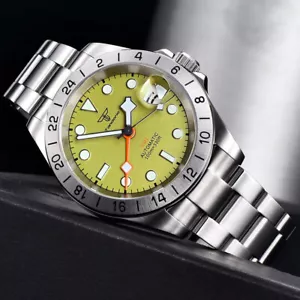 39mm Tandorio Green Dial Snowflake Hand Japan NH34A GMT Automatic Mens Watch - Picture 1 of 17