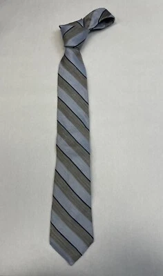BLOOMINGDALES THE MEN'S STORE BLUE GRAY TIE Classic STIPED 100% SilK MADE IN USA - Image 1 of 3