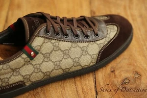 Gucci GG Monogram Brown Leather Suede Shoes Trainers Sneakers Mens UK 9 US 10 - Picture 1 of 11
