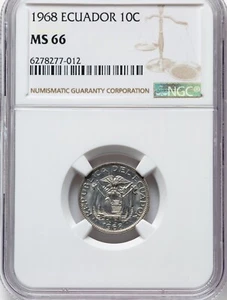 Equador - 1968 10 Centavos - NGC MS66 - ONLY ONE GRADED FINER! - Picture 1 of 2