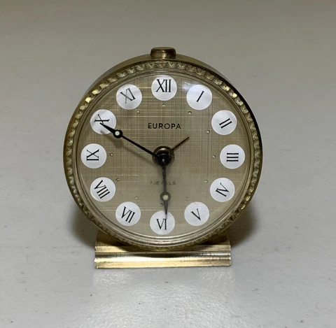 EUROPA VINTAGE 7 JEWEL BRASS WIND-UP ALARM CLOCK/ FULLY WORKING/ GERMANY Cover