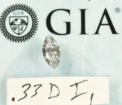 GIA Certified .33 ct. Natural Loose Diamond D  I1 Marquise Brilliant - Image 1 of 4